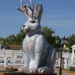 The jackalope, mythical creature of the western U.S.: a jackrabbit with antlers of an antelope