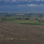 View a the Blue Mountains from the Oregon Trail Interpretive Center in Baker City, Oregon.The white dot on the foreground is a wagon the emigrants traveled in
